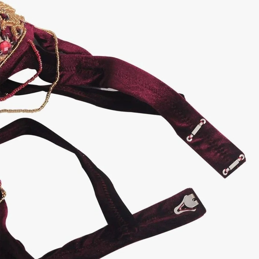 Luxury Embellished Belly Dance Costume Set – Burgundy & Gold – Festival Outfit - Picture 5 of 8